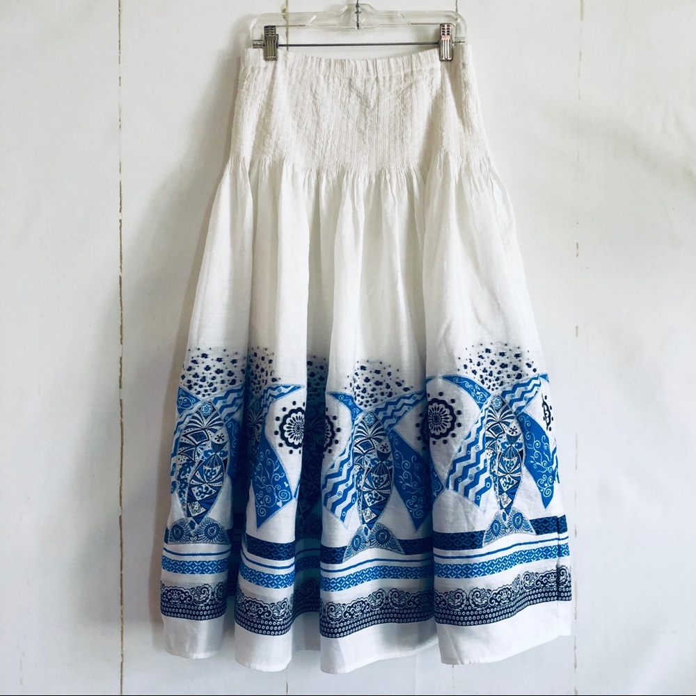 Coldwater Creek White & Blue Full Circle Skirt